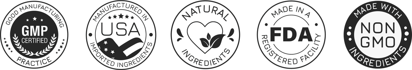 GMP FDA Natural Certified Badges